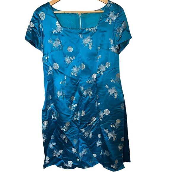 Teal & Silve Chanderi Dress - Large - Picture 1 of 4